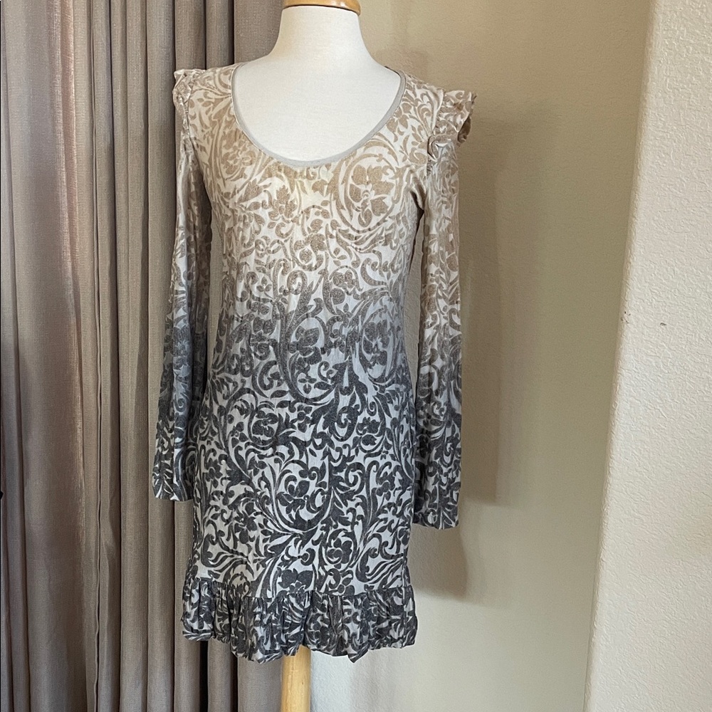 Paisley Patterned Ombré Long Sleeve Dress